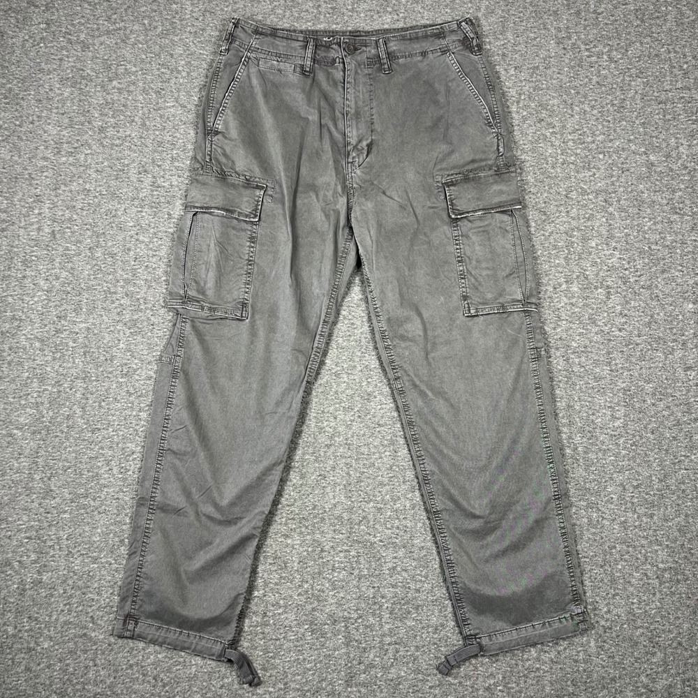 American Eagle Paratrooper Cargo Pants Men's 30x27 Gray Flex Faded Utility Y2K